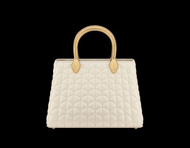 Bvlgari Quilted Silver Handbag with Signature Snake Gold Handle