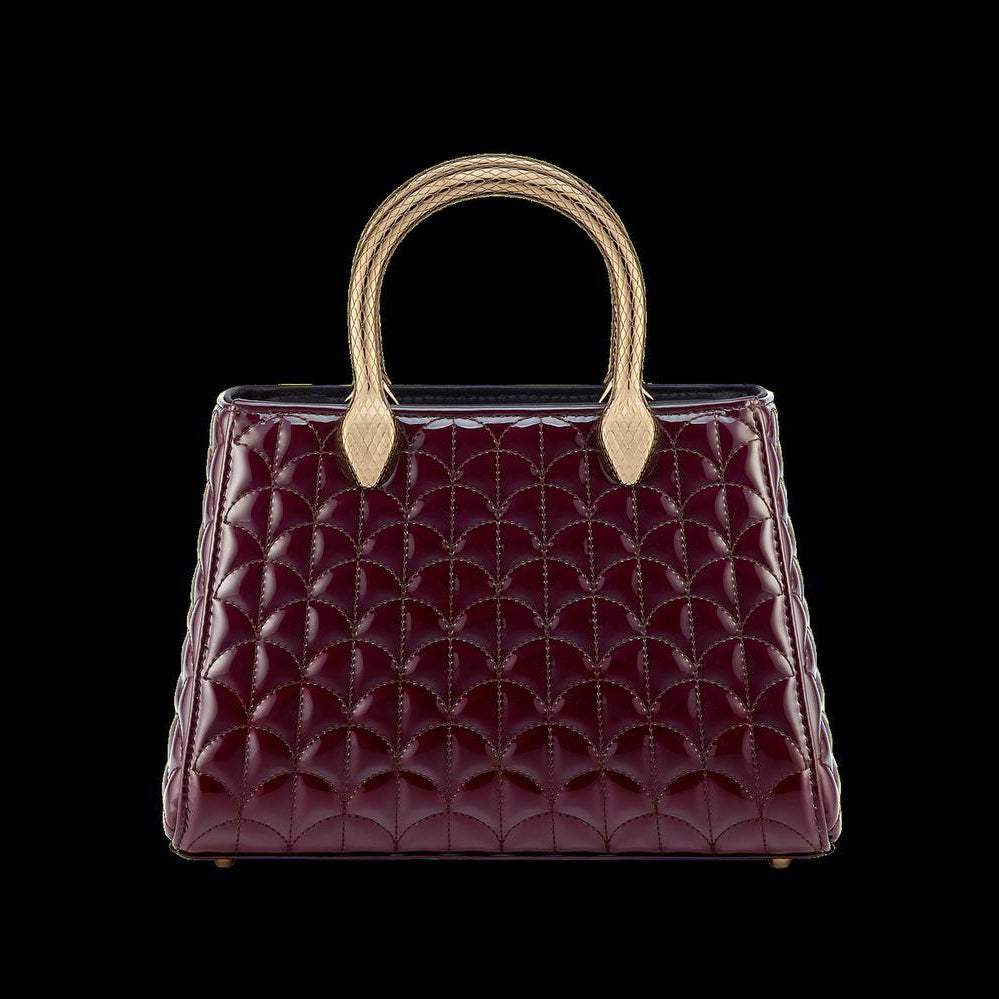 Bvlgari Quilted Silver Handbag with Signature Snake Gold Handle