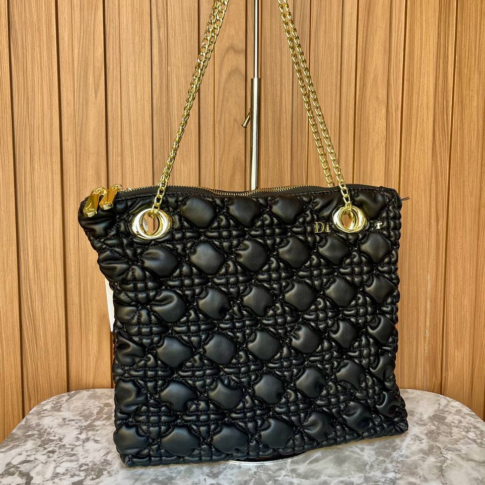 Dior Quilted Shoulder Bag with Gold Tone Chain Straps