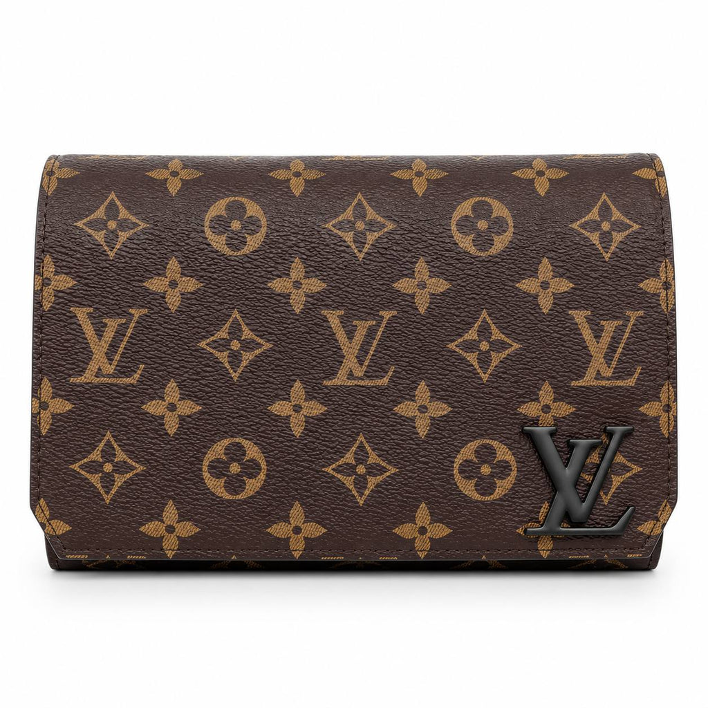 Louis Vuitton Monogram Canvas Clutch with Matte Black Emblem