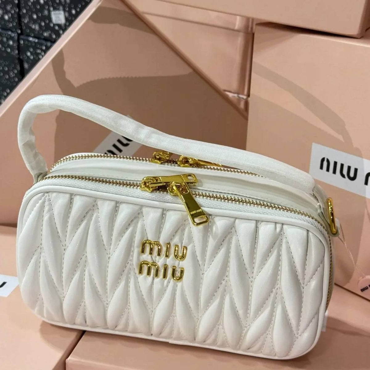 Miu Miu Quilted Leather Bag with Gold Tone Hardware
