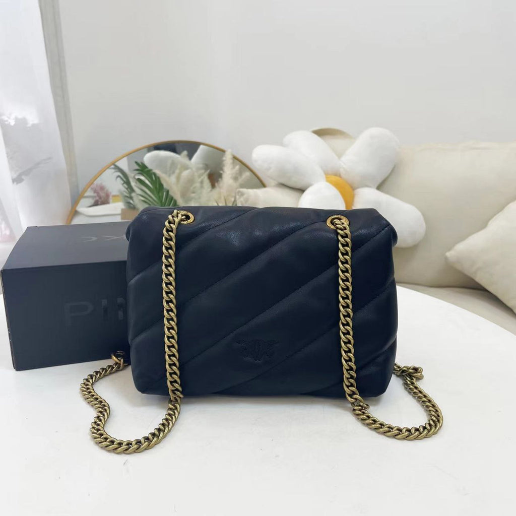 Pinko Quilted Black Shoulder Bag with Decorative Pins