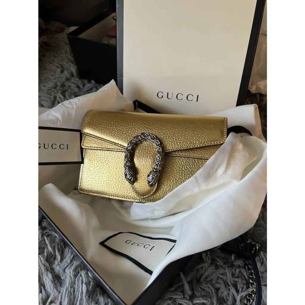 Gucci Dionysus Leather Chain Wallet with Tiger Head Closure