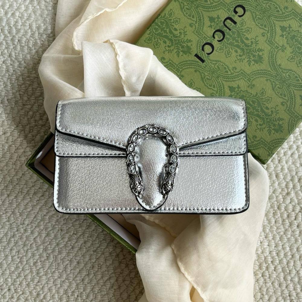 Gucci Dionysus Leather Chain Wallet with Tiger Head Closure