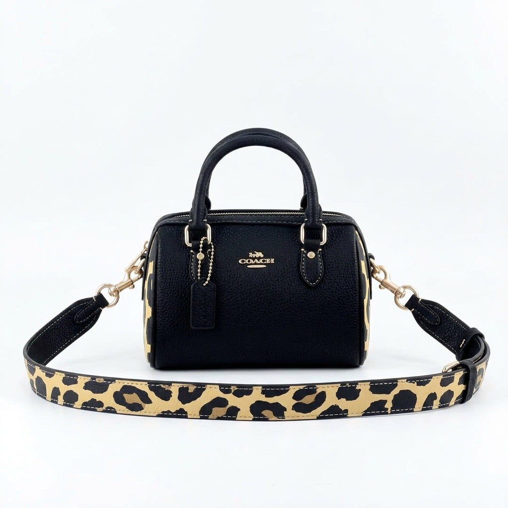 Coach Mini Leather Bag with Leopard Print Accents