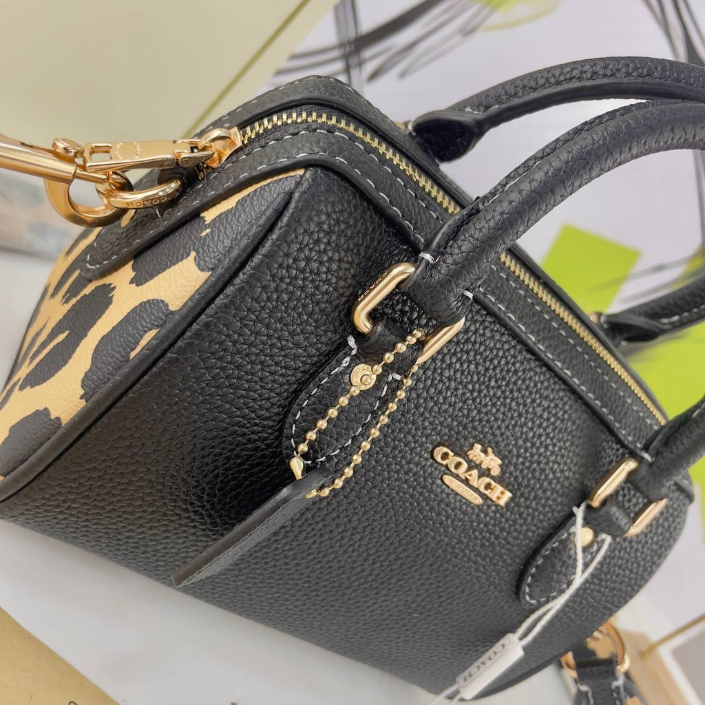 Coach Mini Leather Bag with Leopard Print Accents