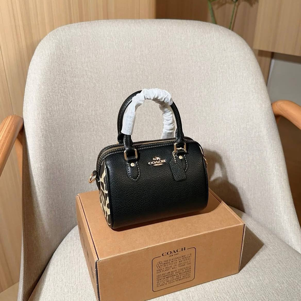 Coach Mini Leather Bag with Leopard Print Accents