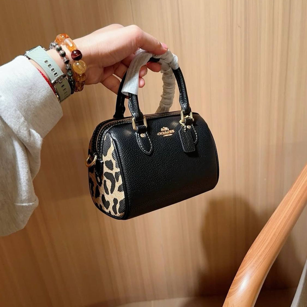 Coach Mini Leather Bag with Leopard Print Accents