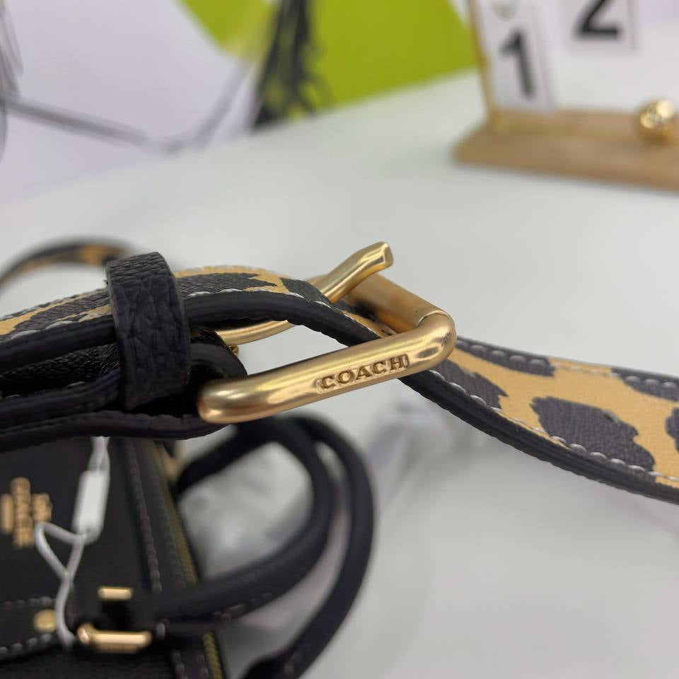 Coach Mini Leather Bag with Leopard Print Accents