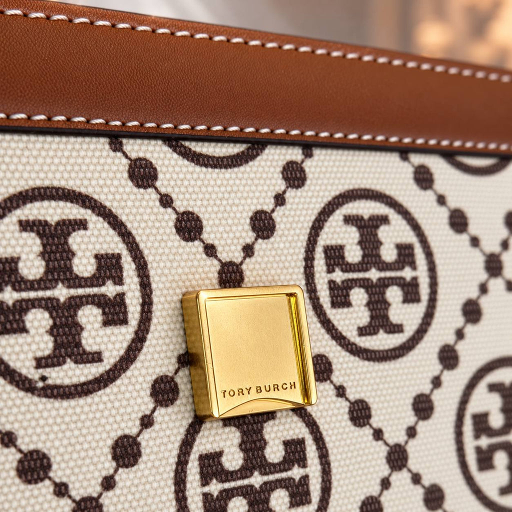 Tory Burch Monogram Shoulder Bag with Decorative Button Strap