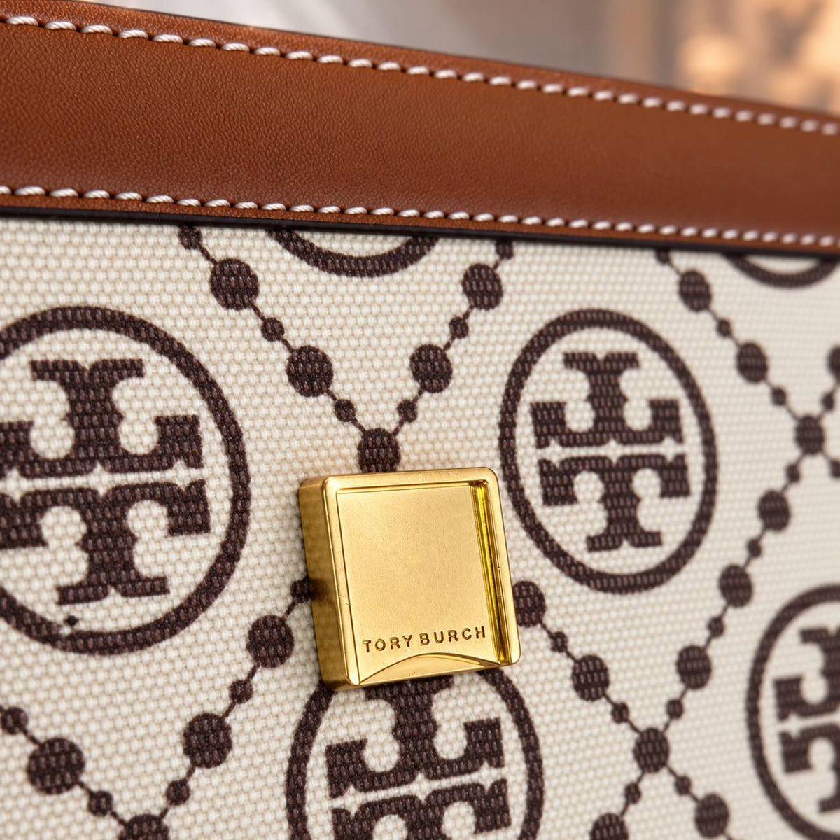 Tory Burch Monogram Shoulder Bag with Decorative Button Strap
