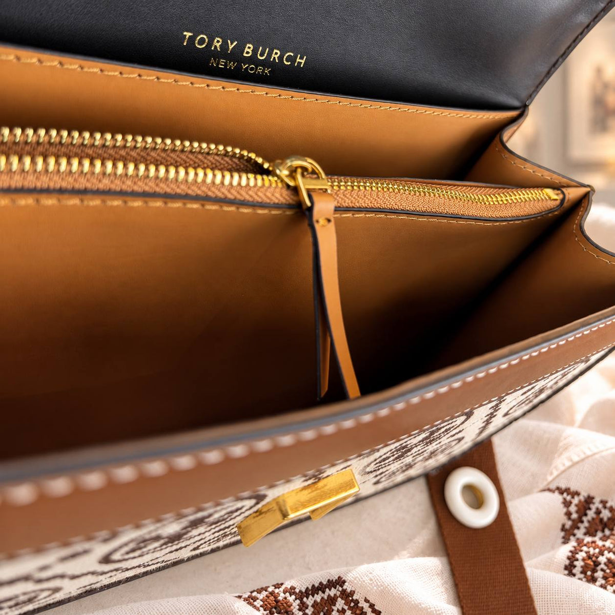Tory Burch Monogram Shoulder Bag with Decorative Button Strap
