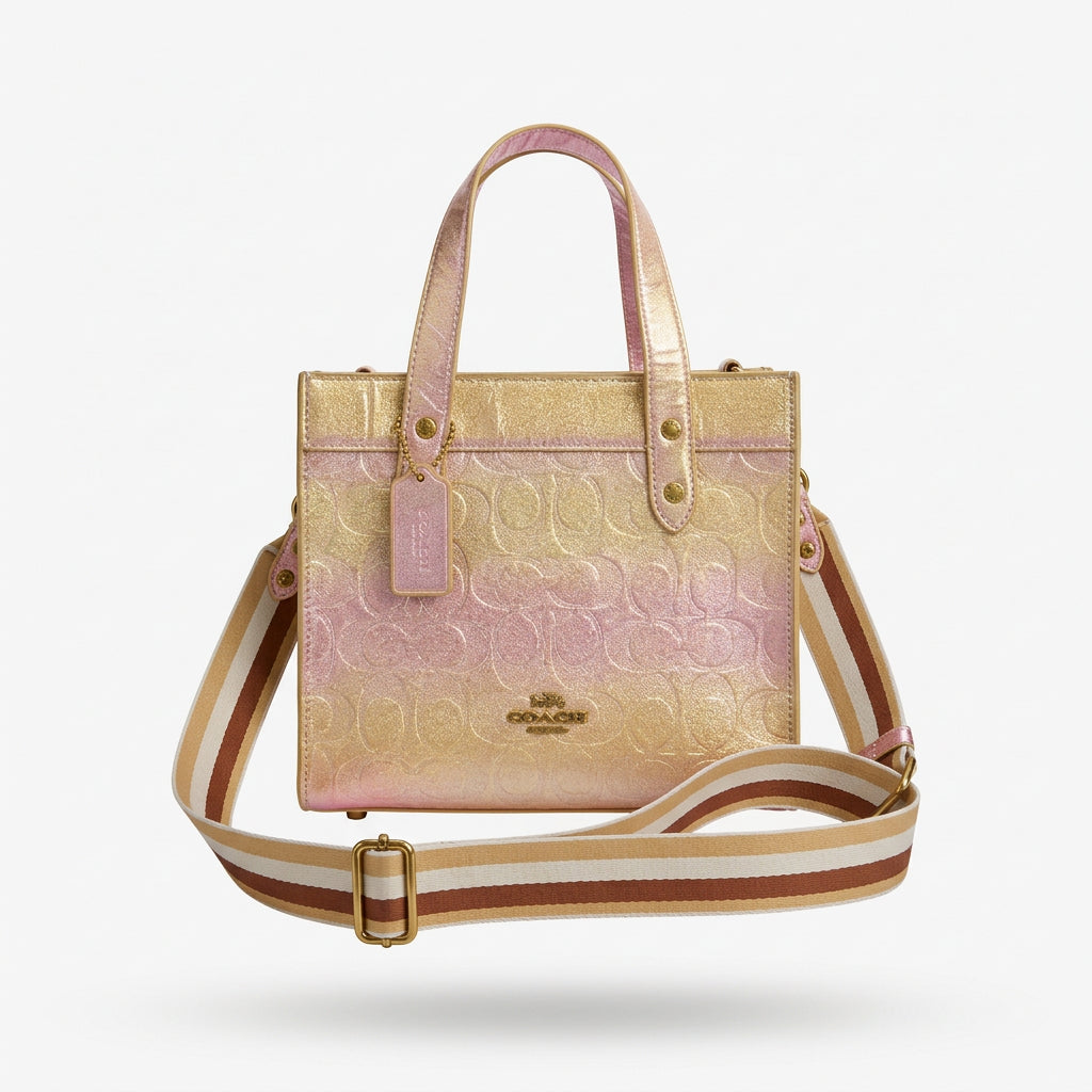 Coach Signature Gradient Glitter Satchel with Detachable Strap