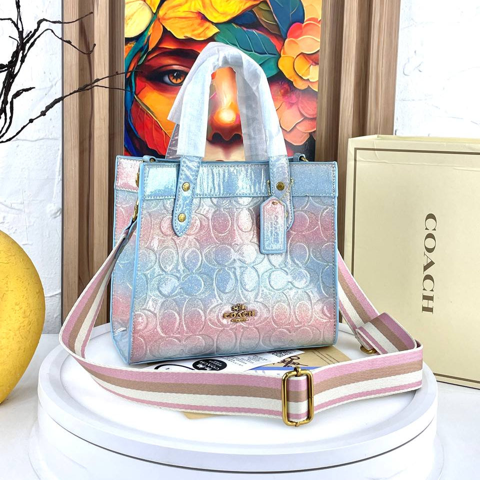 Coach Signature Gradient Glitter Satchel with Detachable Strap