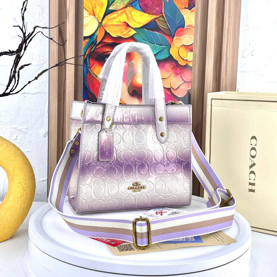 Coach Signature Gradient Glitter Satchel with Detachable Strap