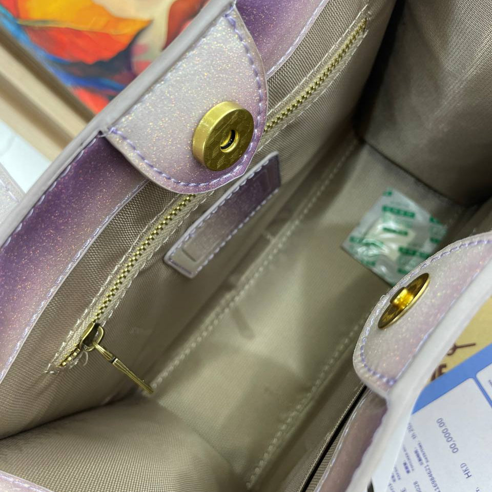 Coach Signature Gradient Glitter Satchel with Detachable Strap