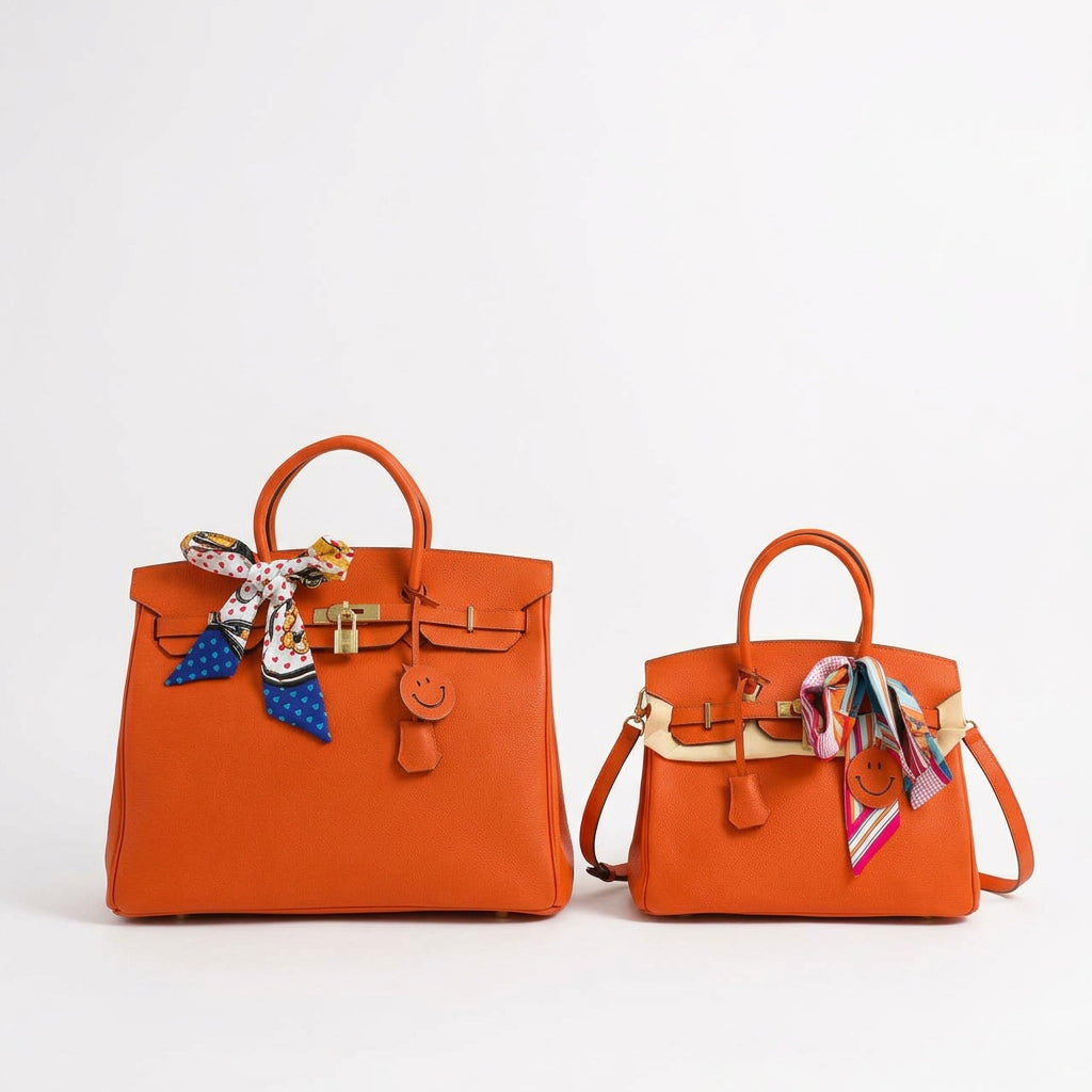 Vibrant Orange Genuine Leather Handheld Luxury Tote