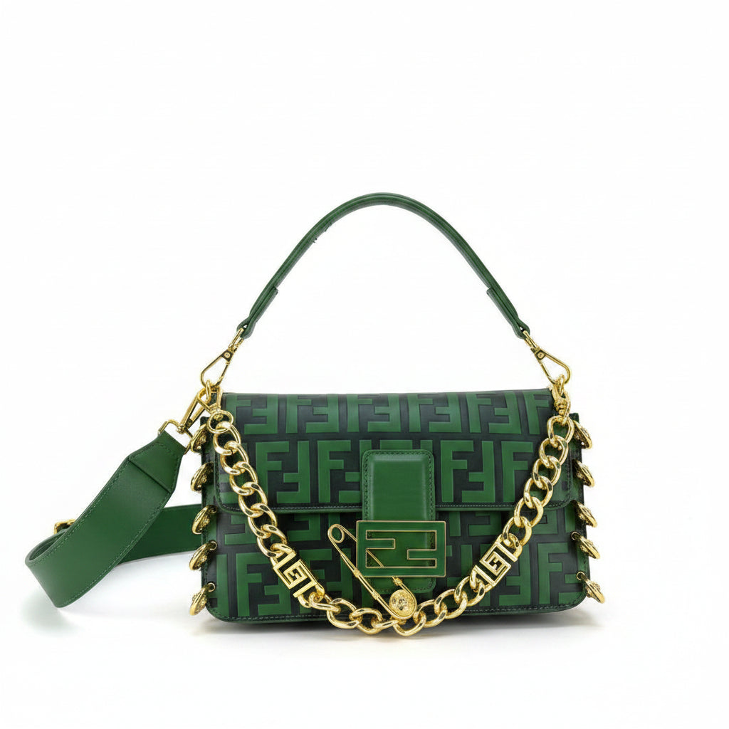 FENDI Green Logo Bag with Gold Chain 💚👜✨