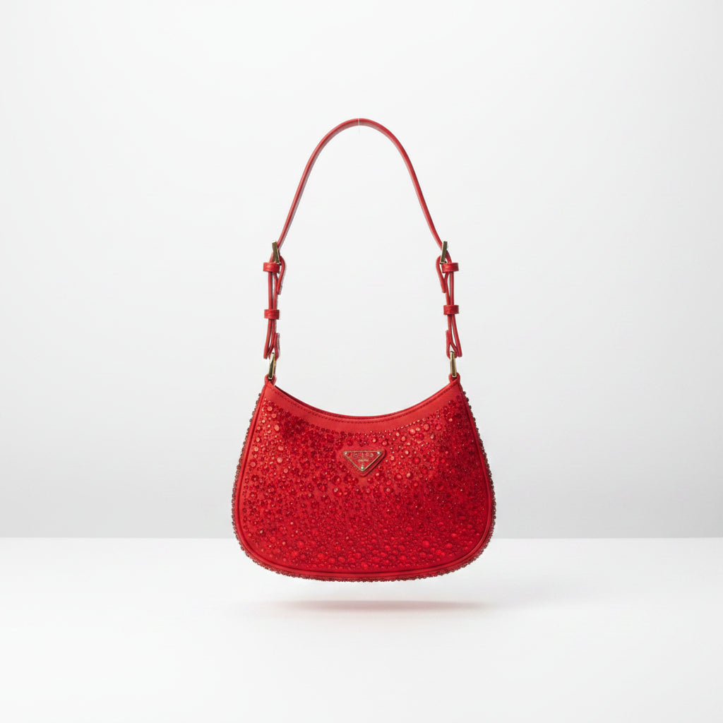 Prada Cleo Crystal Embellished Shoulder Bag in Radiant Red ✨👜