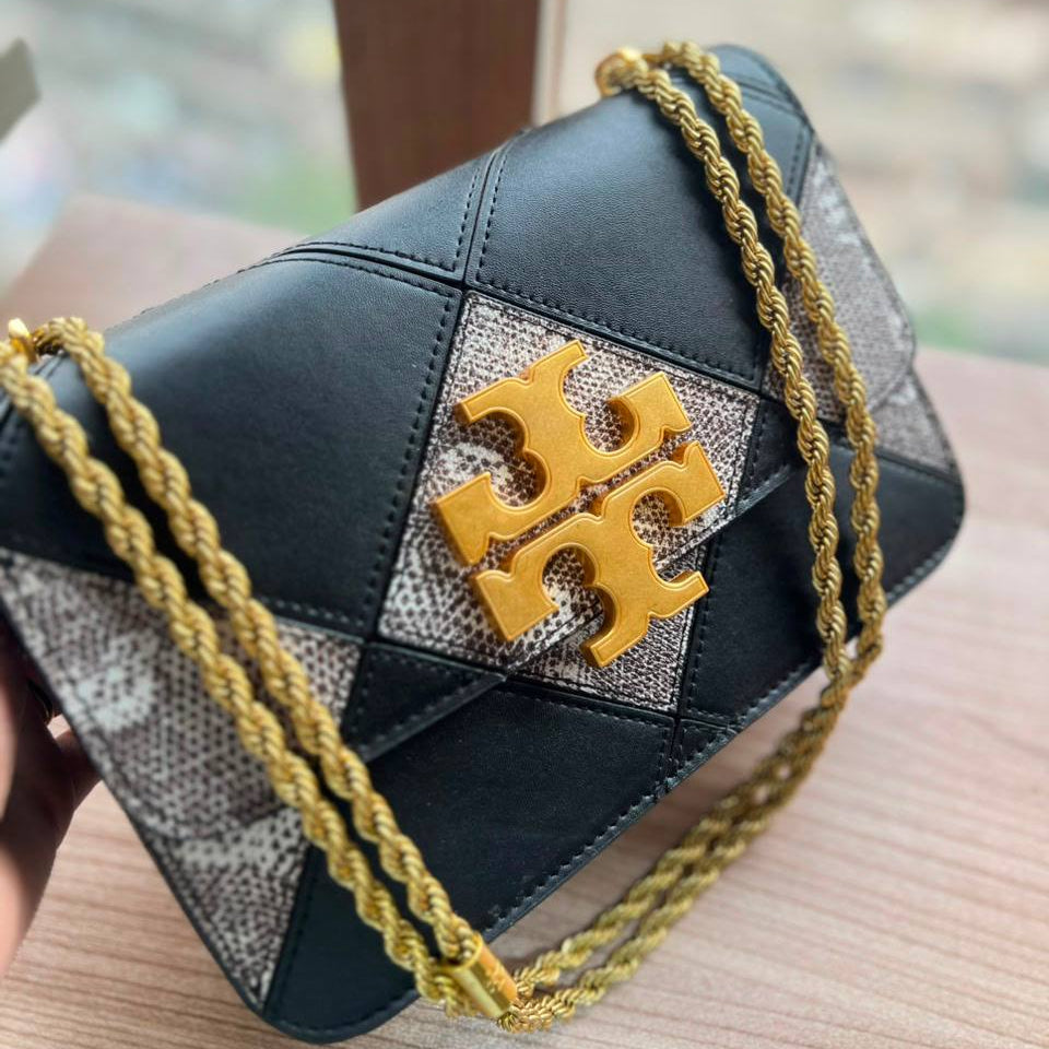 Tory Burch Quilted Snake Print Shoulder Bag with Gold Chain 🐍👜