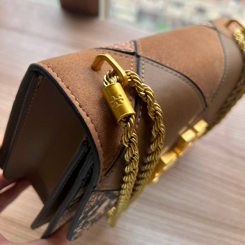 Tory Burch Quilted Snake Print Shoulder Bag with Gold Chain 🐍👜