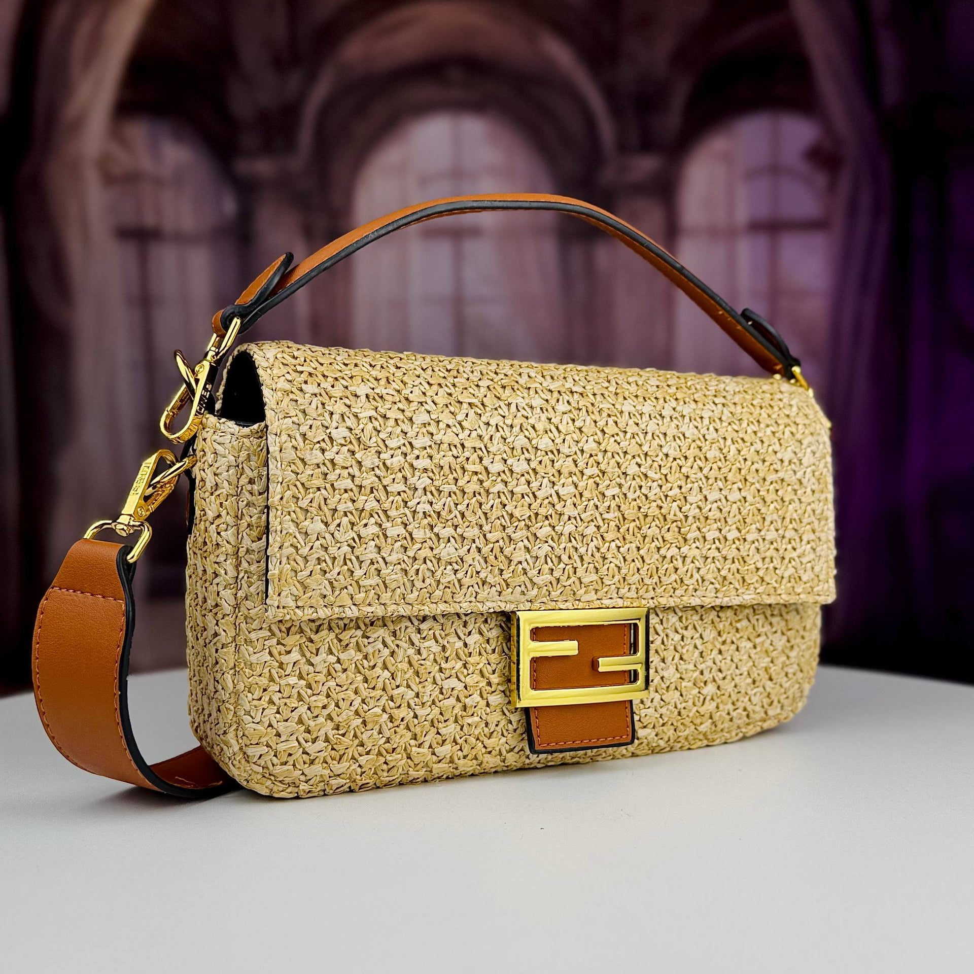 Fendi Woven Straw Bag with Gold Hardware 👜✨