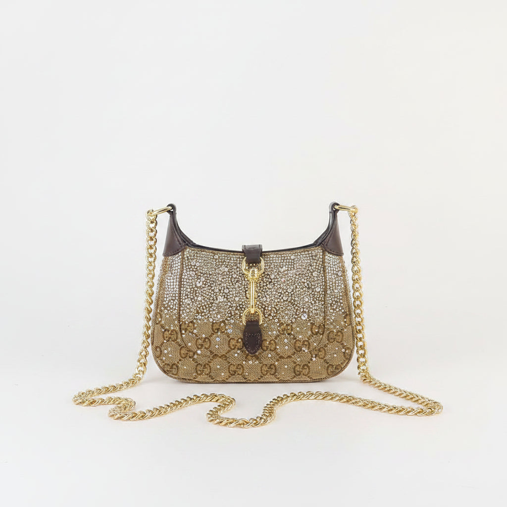 Gucci Crystal GG Monogram Shoulder Bag with Gold Chain ✨👜