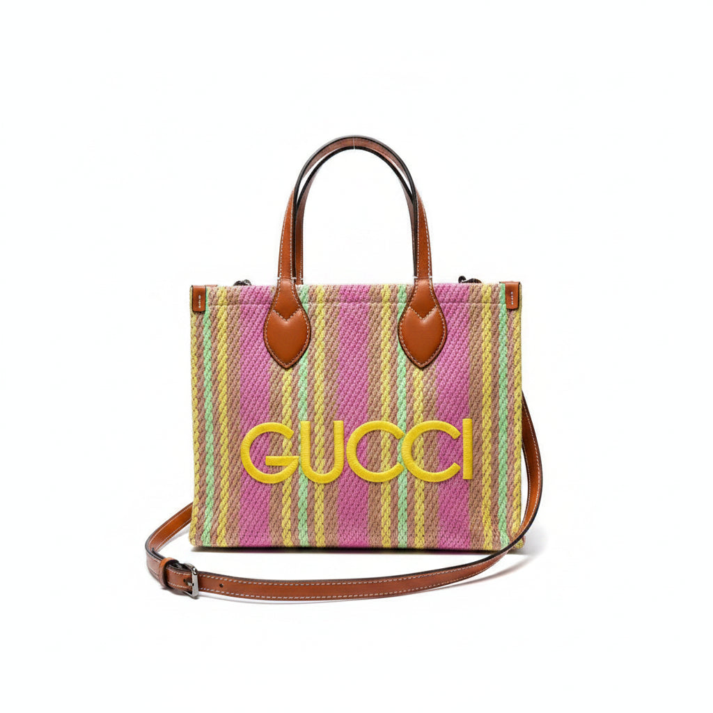 Gucci Striped Woven Tote Bag with Leather Accents 👜✨
