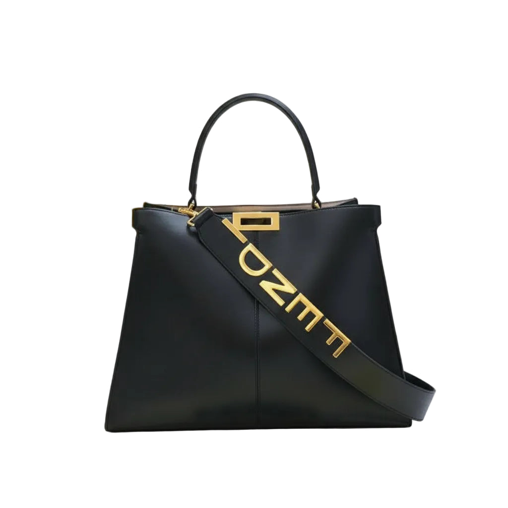 Fendi Peekaboo ISeeU Black Leather Handbag with Gold Logo Strap 👜✨🖤