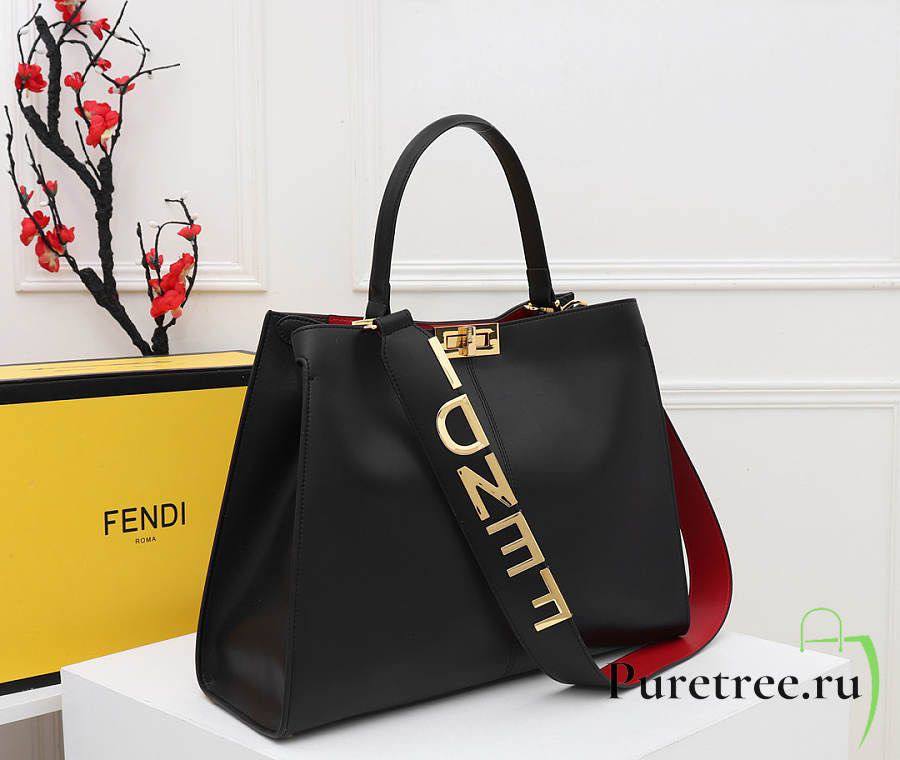 Fendi Peekaboo ISeeU Black Leather Handbag with Gold Logo Strap 👜✨🖤