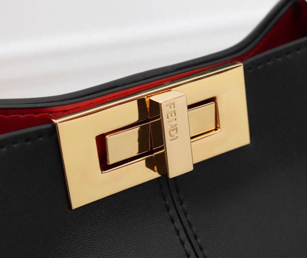 Fendi Peekaboo ISeeU Black Leather Handbag with Gold Logo Strap 👜✨🖤