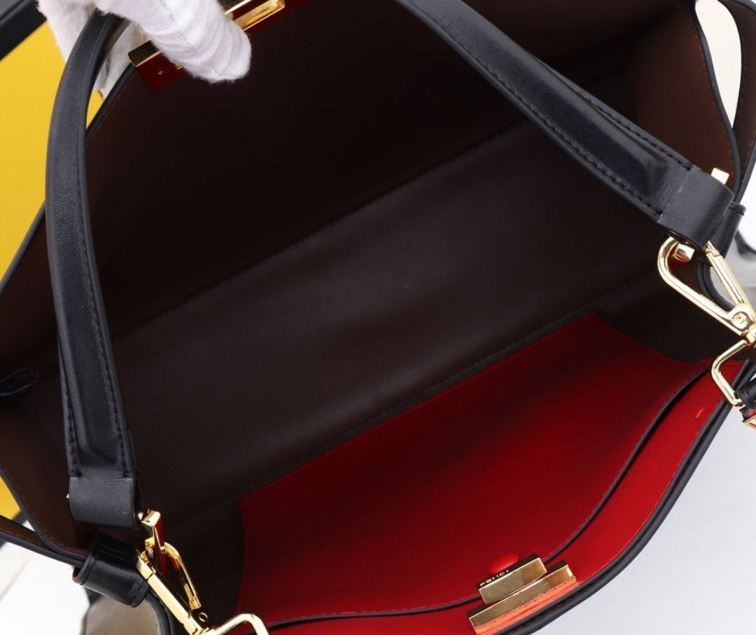 Fendi Peekaboo ISeeU Black Leather Handbag with Gold Logo Strap 👜✨🖤