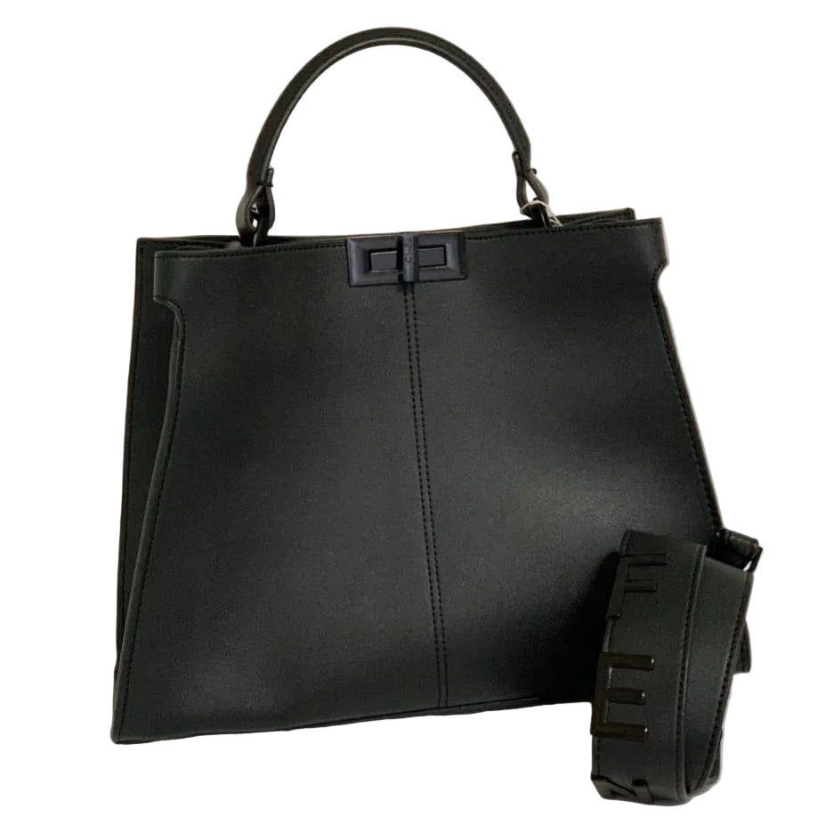 Fendi Peekaboo ISeeU Black Leather Handbag with Gold Logo Strap 👜✨🖤