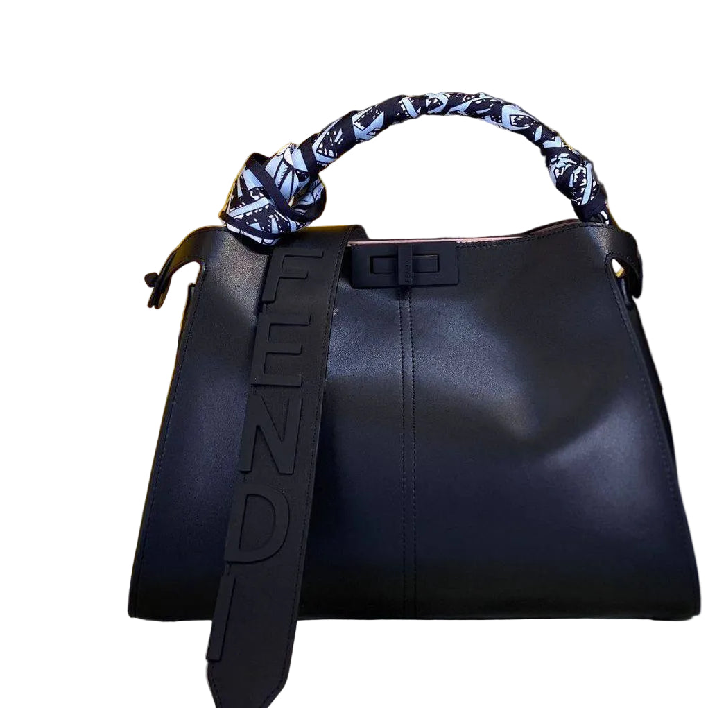 Fendi Peekaboo ISeeU Black Leather Handbag with Gold Logo Strap 👜✨🖤