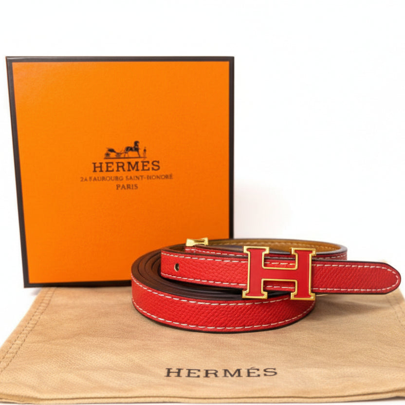 Hermès Red & White Belt: Iconic Style 🧡🤍🖤