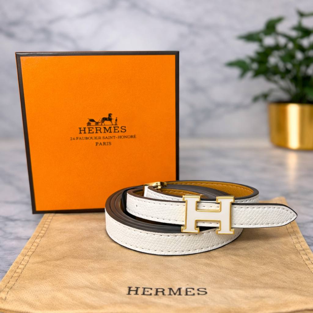 Hermès Red & White Belt: Iconic Style 🧡🤍🖤