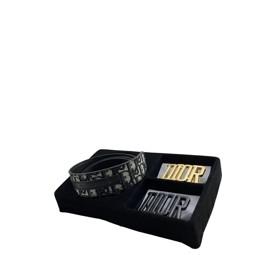 Dior Oblique Belt Set with Interchangeable Buckles 🌟💼🖤