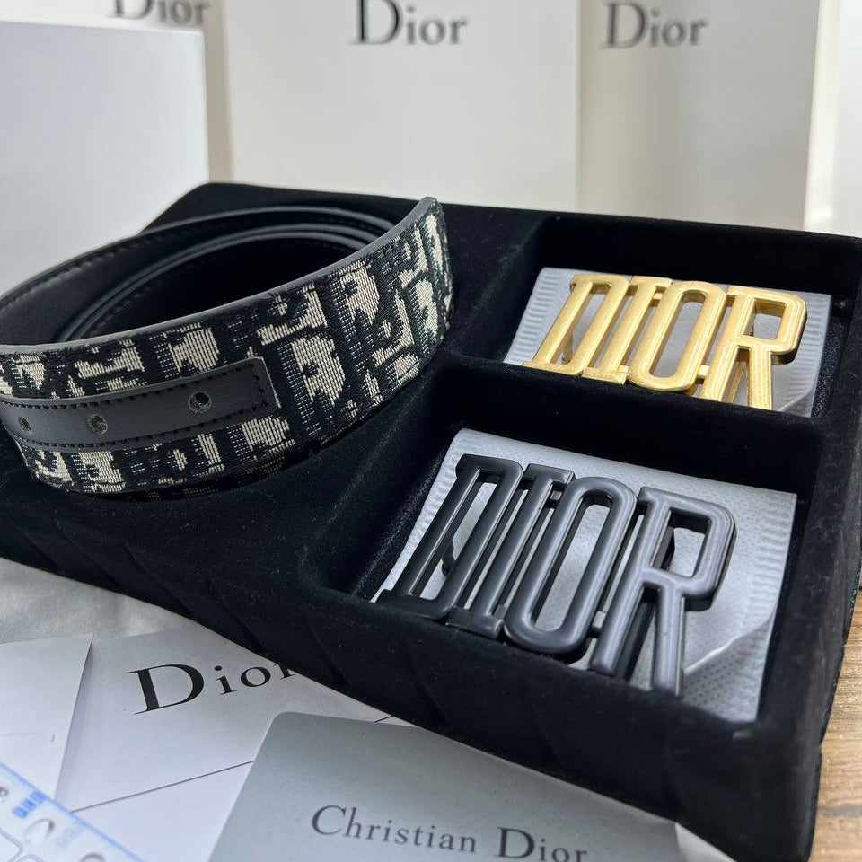 Dior Oblique Belt Set with Interchangeable Buckles 🌟💼🖤
