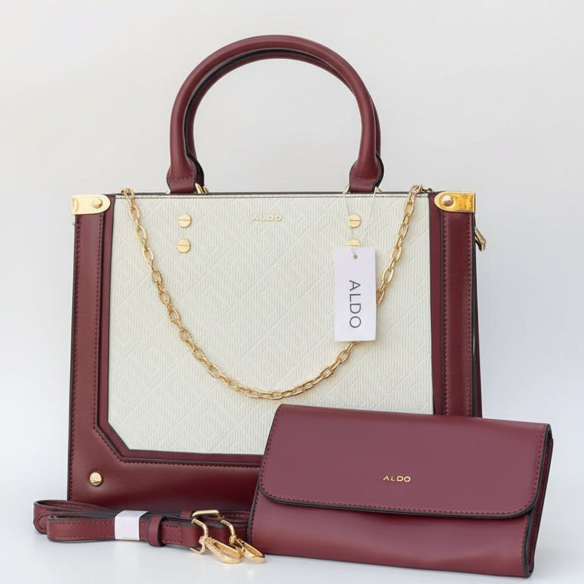 Aldo Burgundy & White Bag 👜 With Dust Bag & Box