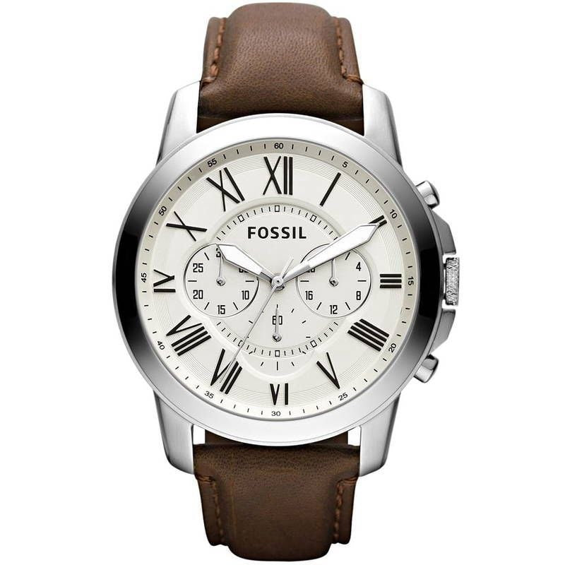 Fossil Brown Leather & Silver Stainless Steel Watch ⌚⏱️