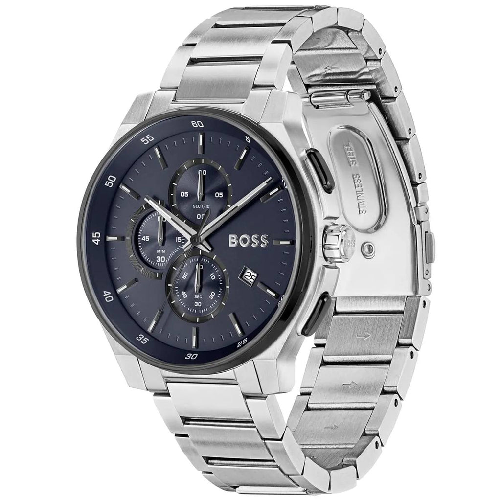 Boss Silver & Blue Stainless Steel Watch ⌚👔💎