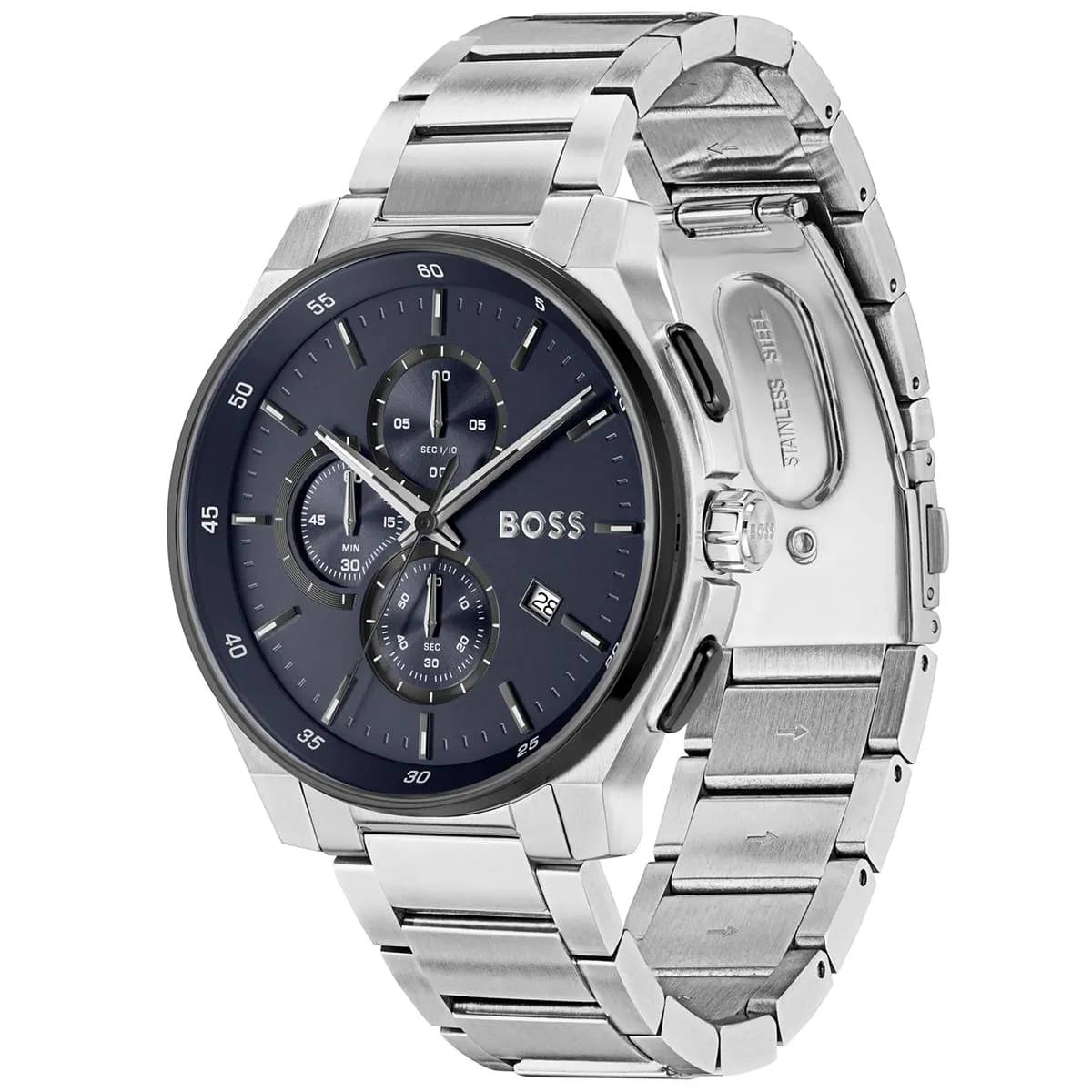 Boss Silver & Blue Stainless Steel Watch ⌚👔💎