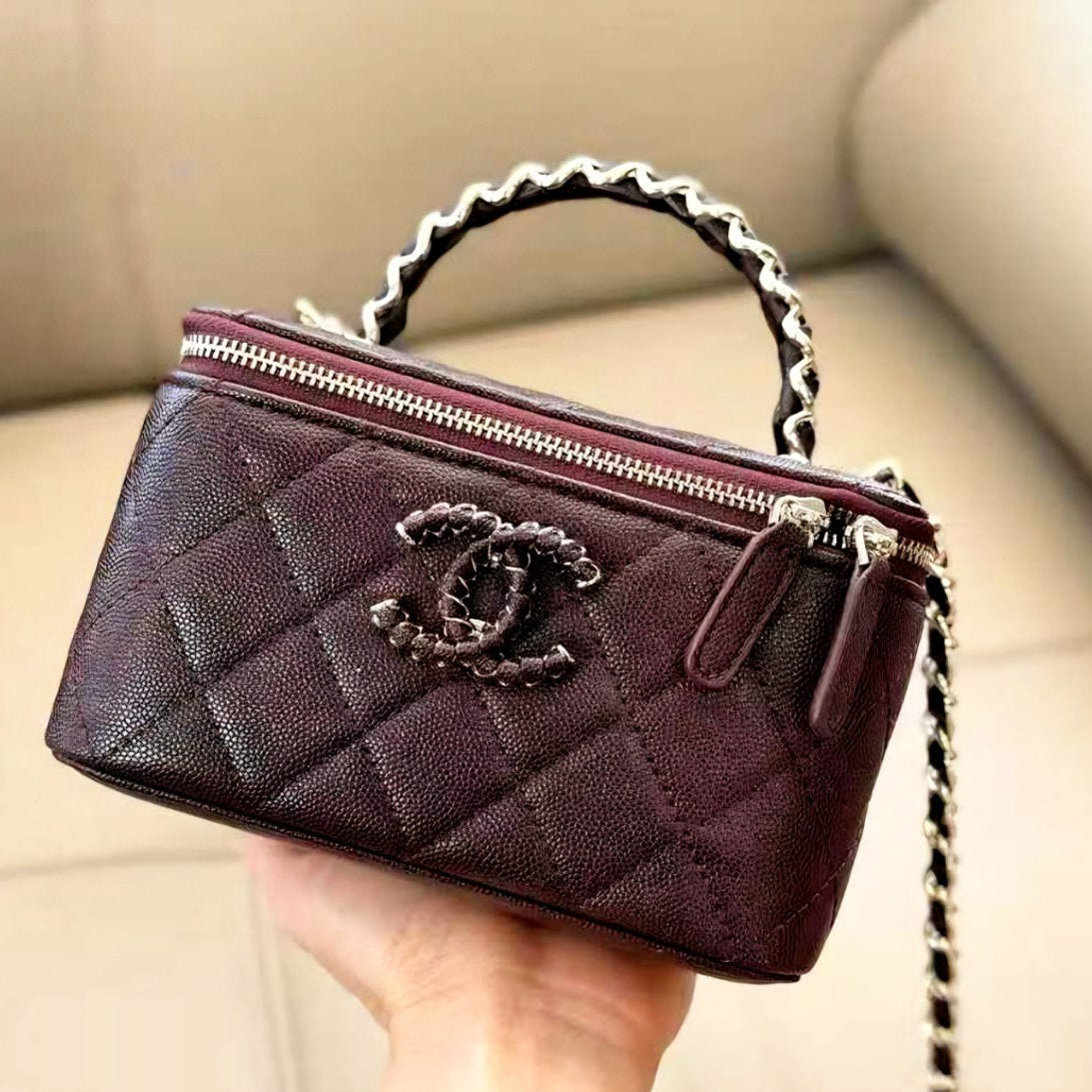 Chanel Caviar Leather Mirror Bag 👜 Burgundy or Pink