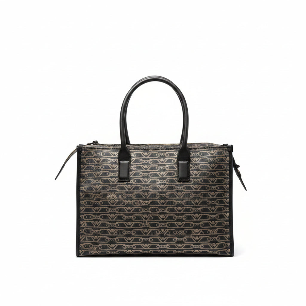 Armani Exchange Monogram Tote Bag in Black & Beige 👜✨
