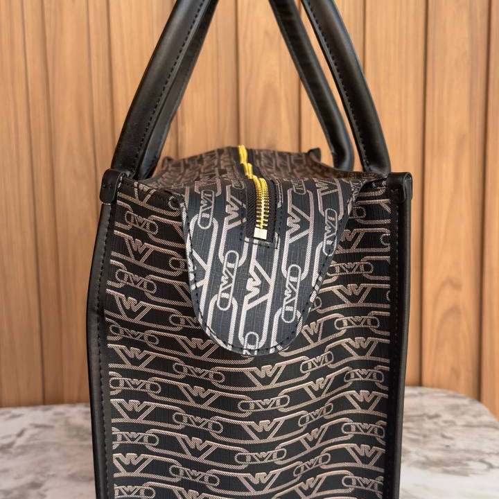 Armani Exchange Monogram Tote Bag in Black & Beige 👜✨