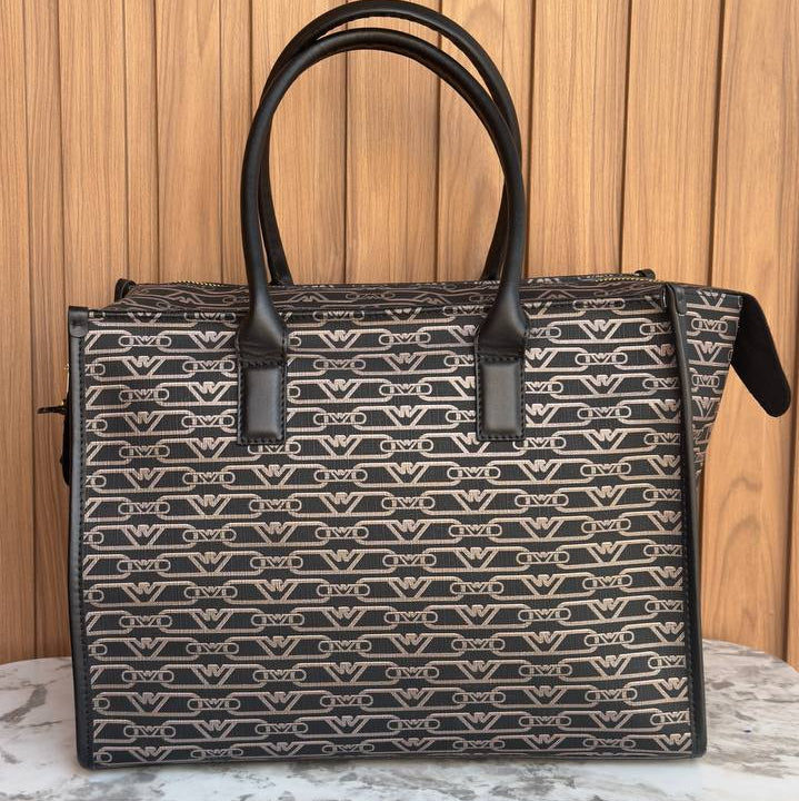 Armani Exchange Monogram Tote Bag in Black & Beige 👜✨