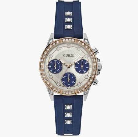 Guess Women's Blue Silicone Chronograph Watch with Crystal Bezel 💎