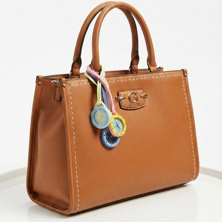 Guess Brown Handbag with Playful Functional Charm Watch Set 👜⌚