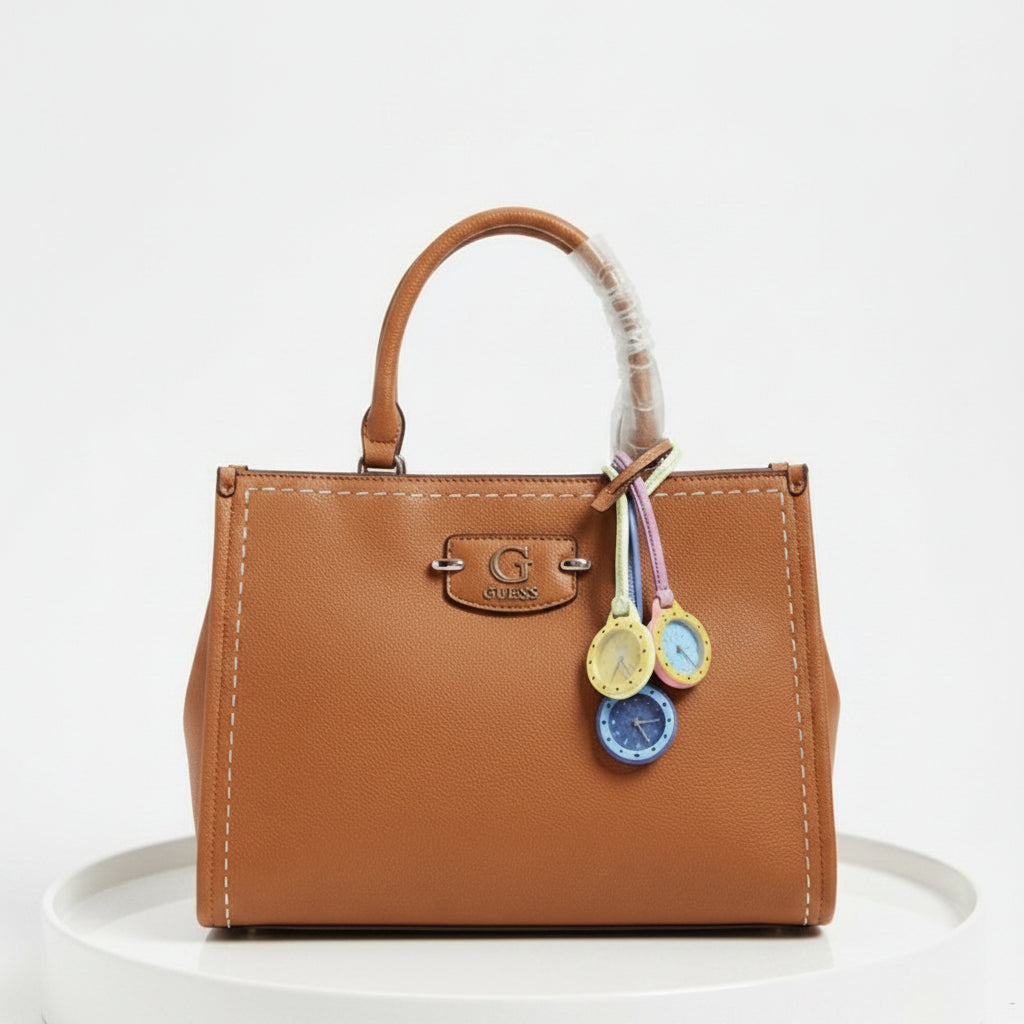 Guess Brown Handbag with Playful Functional Charm Watch Set 👜⌚
