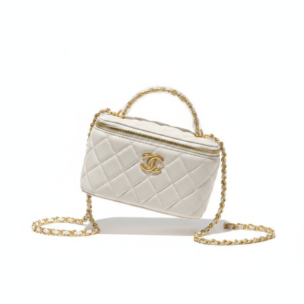 Chanel Quilted Vanity Case with Gold Tone Hardware